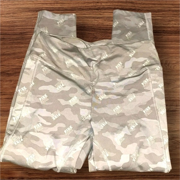 PINK Victoria’s Secret NWOT BEIGE & CAMO ACTIVE WORKOUT PANTS-Size Large - Picture 1 of 11